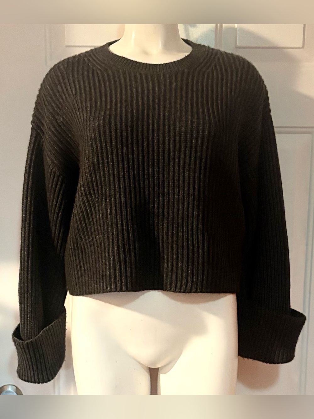 Cashmere & Extra fine Merino wool blend ribbed knit sweater Dark Gray Women’s XS